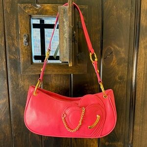 Juicy Couture Vintage Y2K Hot Pink Leather Baguette Shoulder Bag